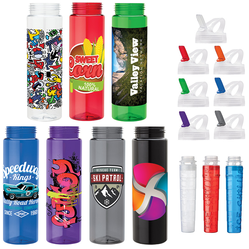 Newport 25 oz. PET Bottle with Flip Spout & Ice Stick 1 Newport 25 oz. PET Bottle with Flip Spout & Ice Stick 1