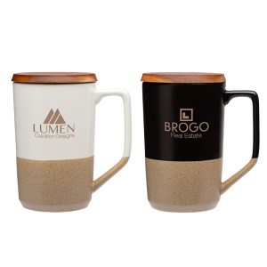 Mogiana 15 oz. Two-Tone Ceramic Mug w/ Wood Lid 1 Mogiana 15 oz. Two-Tone Ceramic Mug w/ Wood Lid 1