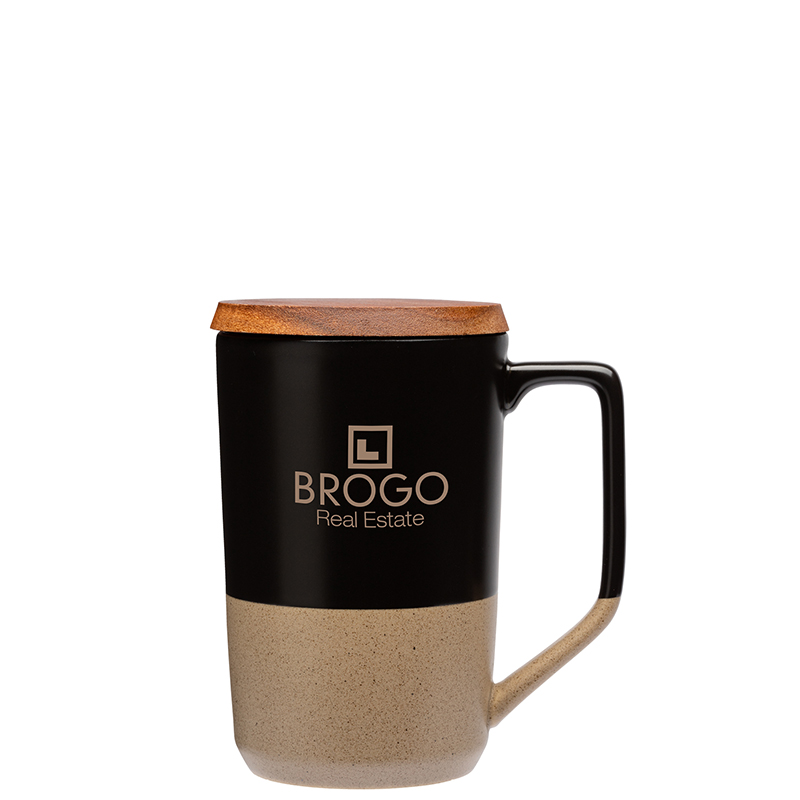 Mogiana 15 oz. Two-Tone Ceramic Mug w/ Wood Lid 1