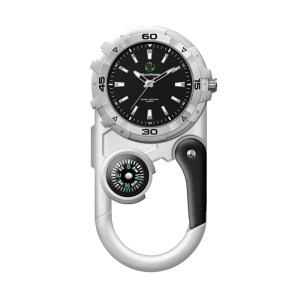 Wc8221 41mm Metal Matte Silver Pocket Watch, 3 Hand Mvmt, Black Dial, Compass, Carabiner 1 Wc8221 41mm Metal Matte Silver Pocket Watch, 3 Hand Mvmt, Black Dial, Compass, Carabiner 1