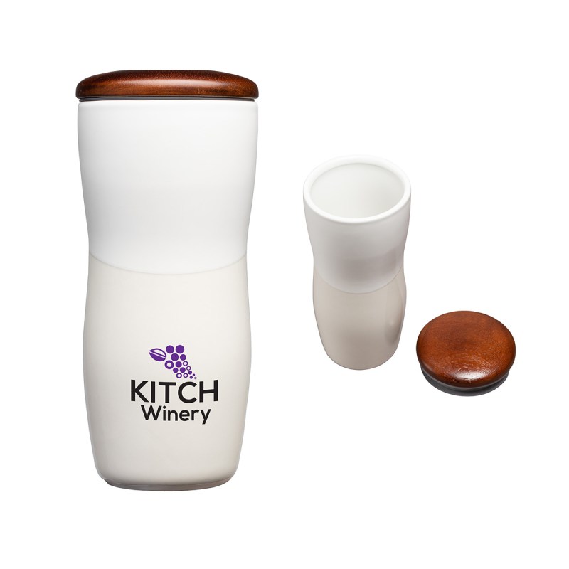Tarrazu 12 oz. Double Wall Ceramic Tumbler w/ Wood Lid 1 Tarrazu 12 oz. Double Wall Ceramic Tumbler w/ Wood Lid 1