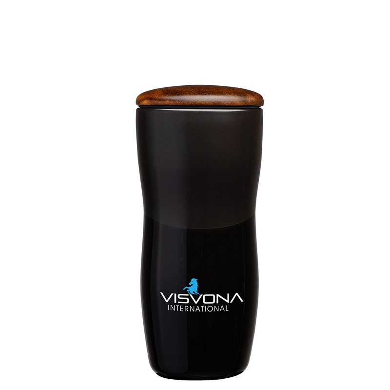 Tarrazu 12 oz. Double Wall Ceramic Tumbler w/ Wood Lid 1