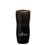Tarrazu 12 oz. Double Wall Ceramic Tumbler w/ Wood Lid - Black Tarrazu 12 oz. Double Wall Ceramic Tumbler w/ Wood Lid - Black