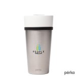 Perka Linden 14 oz. Double Wall Ceramic Tumbler w/ Stainless Steel Outer - White Perka Linden 14 oz. Double Wall Ceramic Tumbler w/ Stainless Steel Outer - White