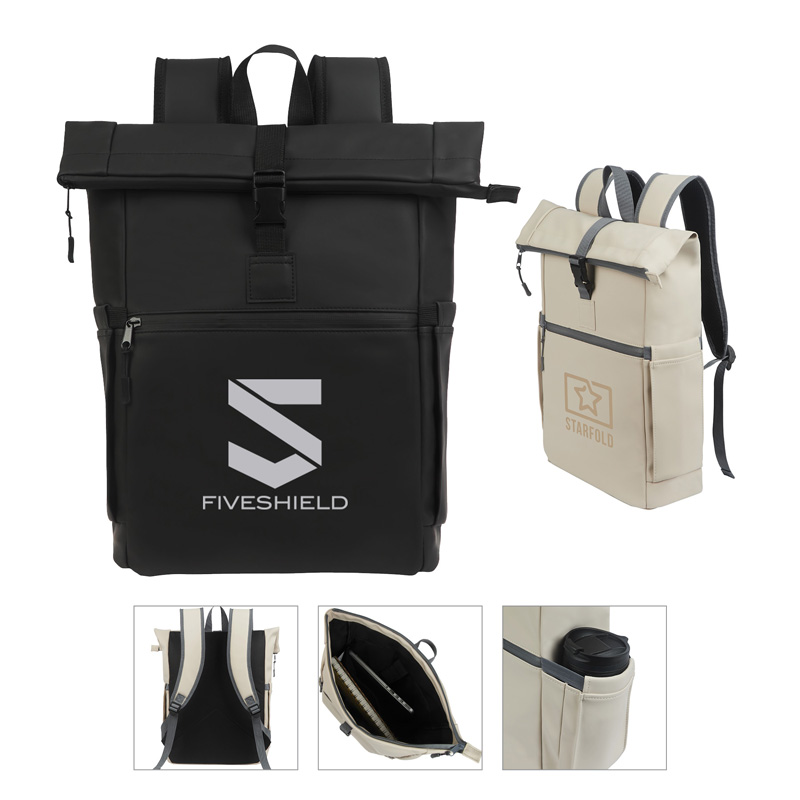 Casey PU Roll-Top Laptop Backpack 1