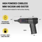 Scosche® ScoVac 4-In-1 High Power Cordless Mini Vacuum and Duster - Contents Scosche® ScoVac 4-In-1 High Power Cordless Mini Vacuum and Duster - Contents