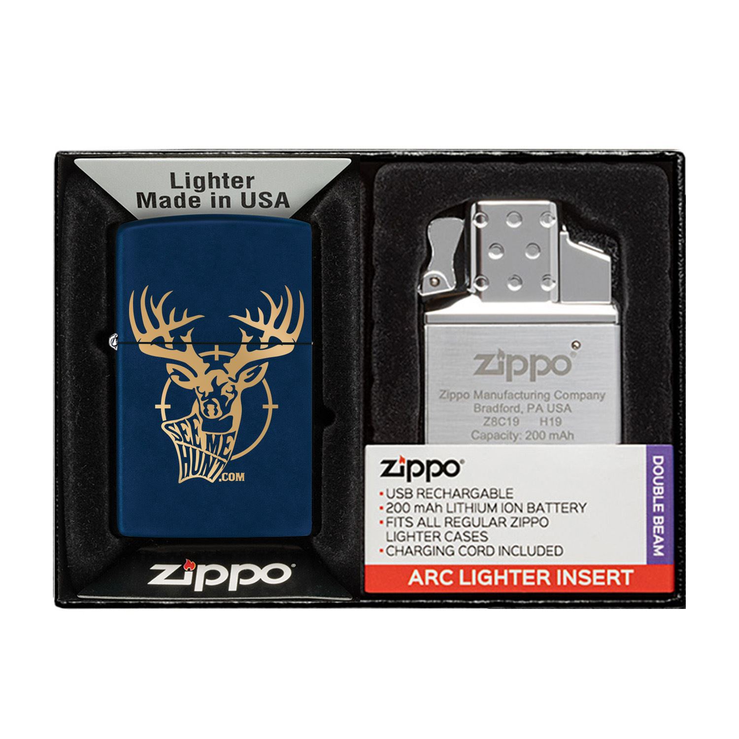 Matte Zippo® Lighter & Rechargeable Electric Lighter Insert Gift Set 1
