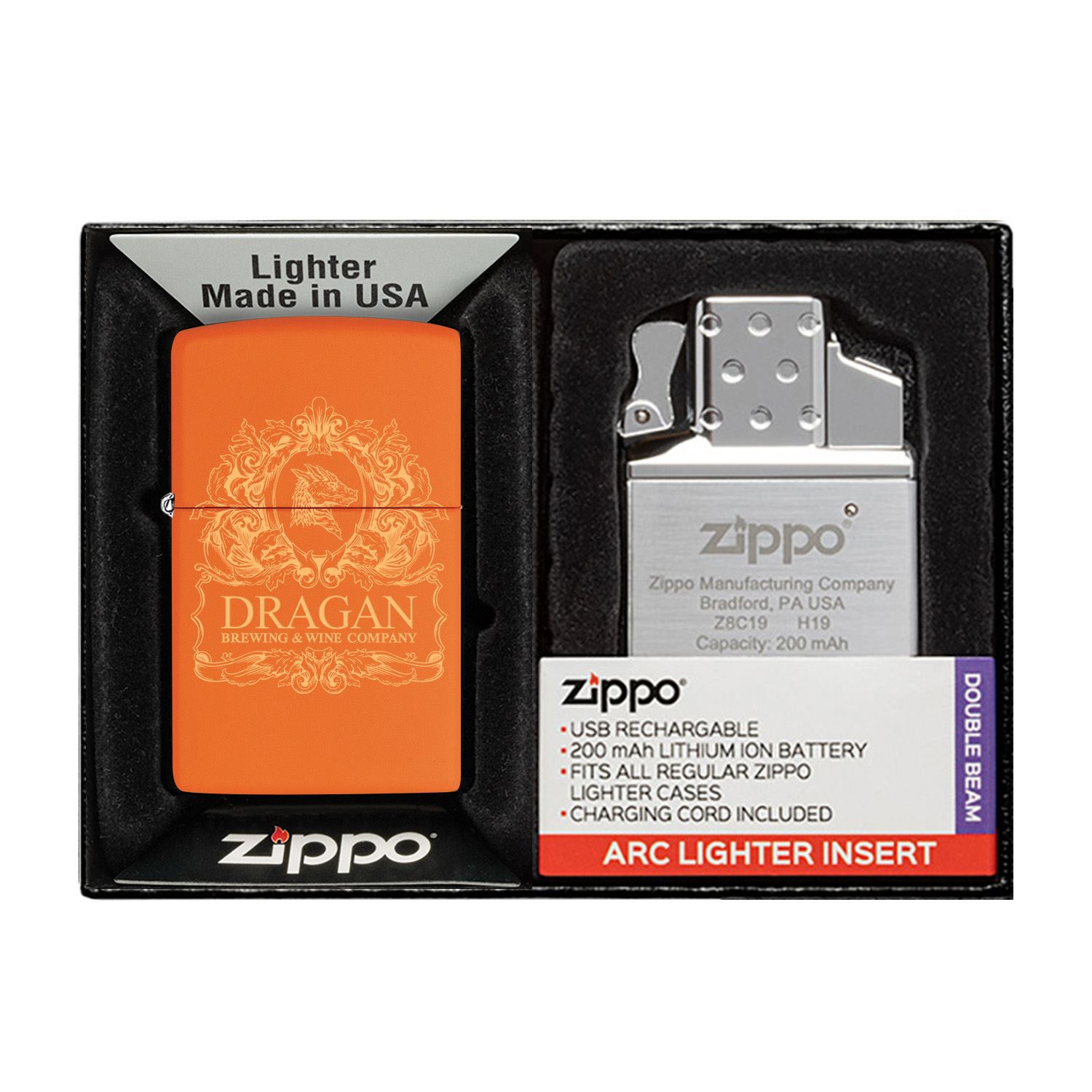 Matte Zippo® Lighter & Rechargeable Electric Lighter Insert Gift Set 1