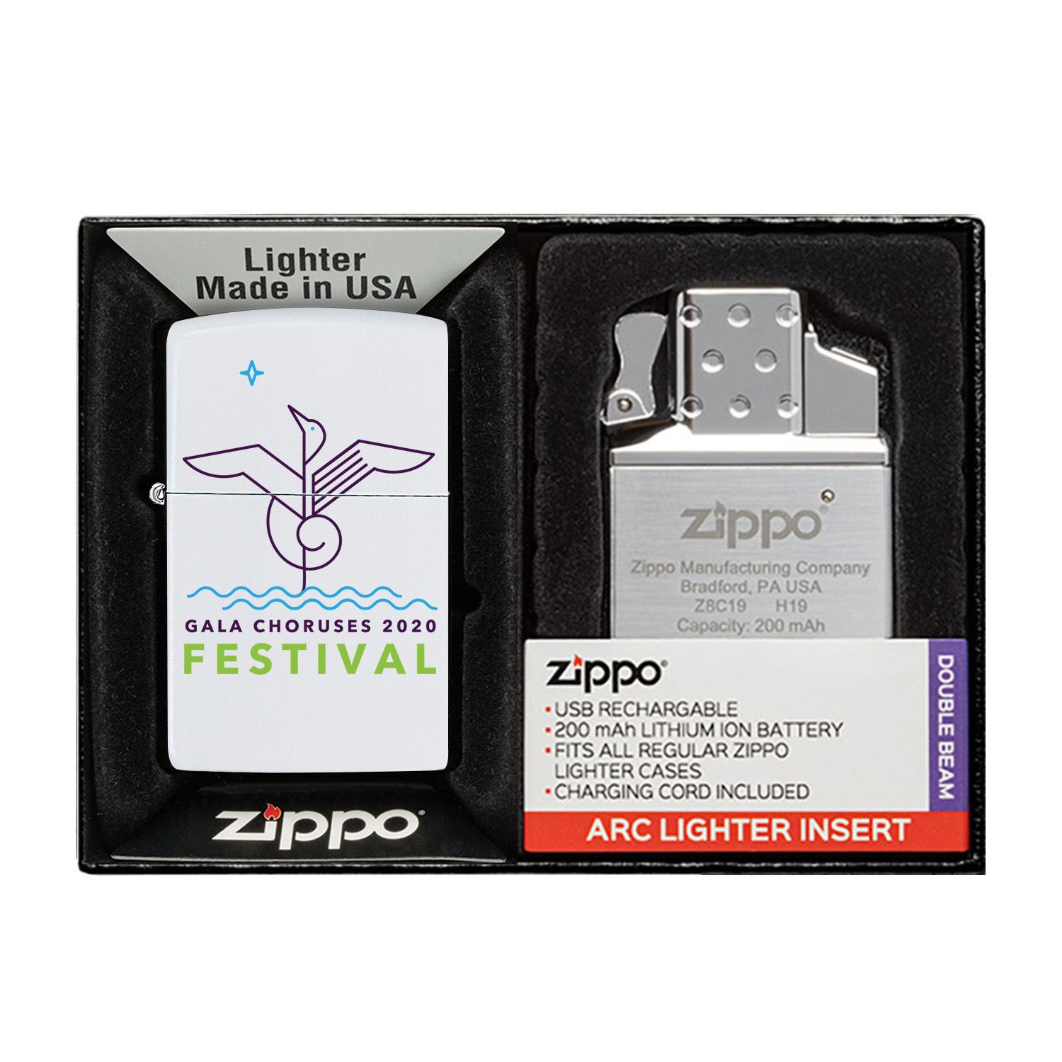 Matte Zippo® Lighter & Rechargeable Electric Lighter Insert Gift Set 1