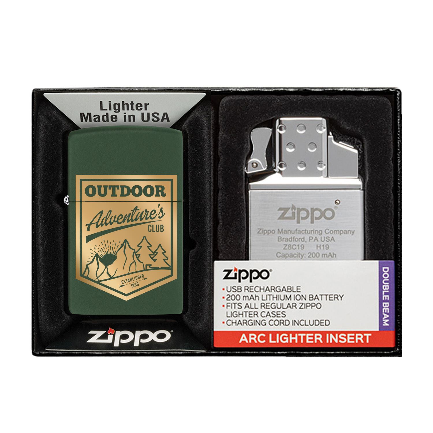 Matte Zippo® Lighter & Rechargeable Electric Lighter Insert Gift Set 1