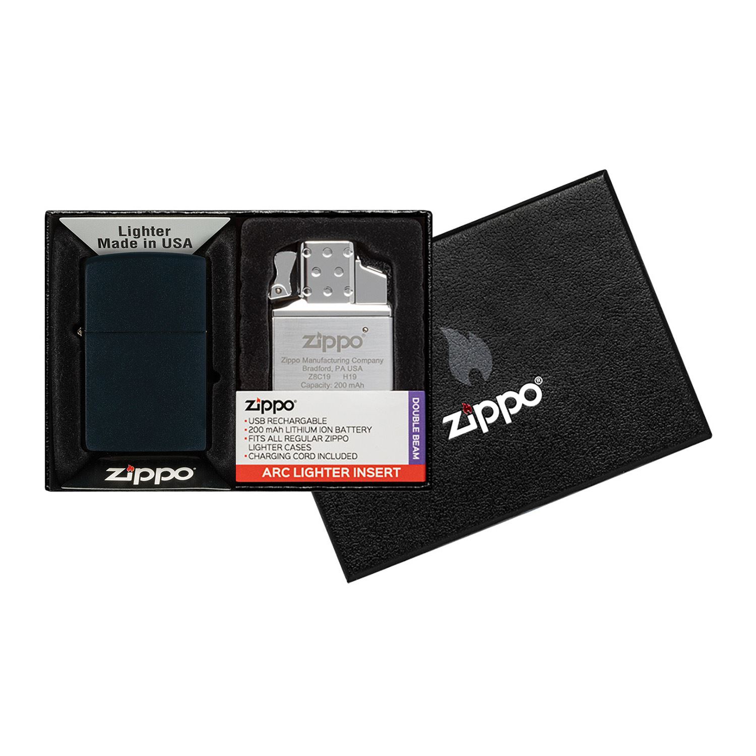 Matte Zippo® Lighter & Rechargeable Electric Lighter Insert Gift Set 1