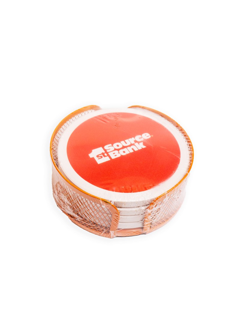 Orange Mesh Holder Gift Set w/ 4 Round Coasters 1 Orange Mesh Holder Gift Set w/ 4 Round Coasters 1