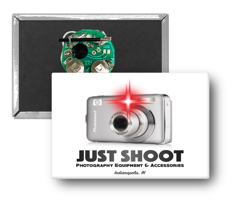 2" X 3" Rectangle Celluloid Button with a Red Flashing LED Light 1 2" X 3" Rectangle Celluloid Button with a Red Flashing LED Light 1