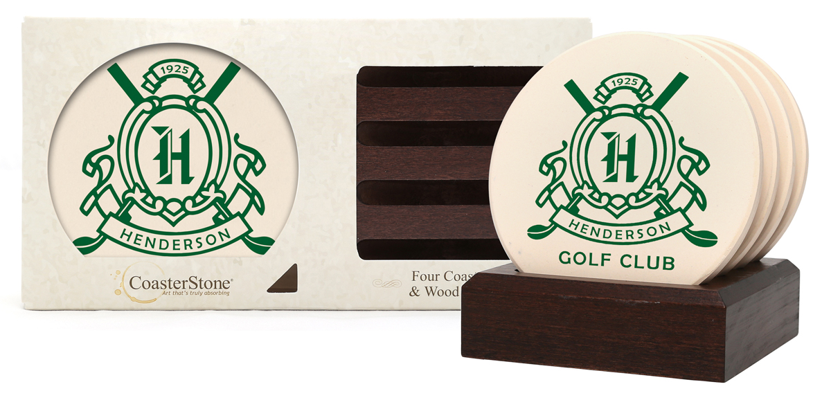 Dark Wood Stand Gift Set w/ 4 Round Coasters 1