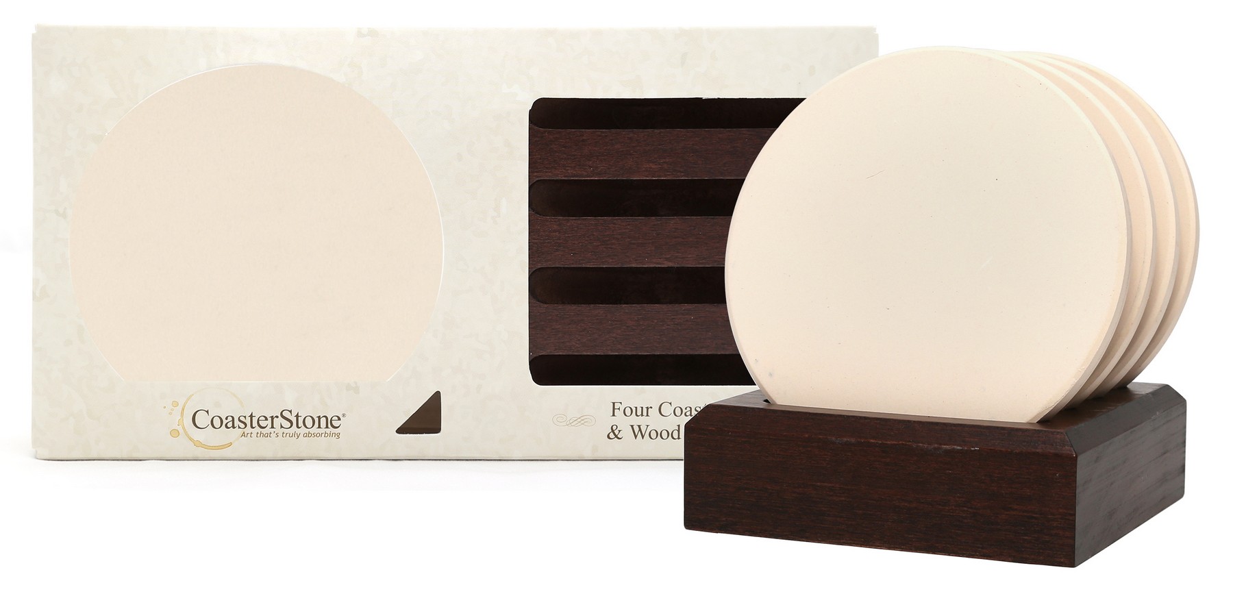 Dark Wood Stand Gift Set w/ 4 Round Coasters 1
