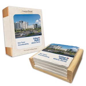 Light Wood Stand Bundled w/ 4 Square Tumbled Coasters 1 Light Wood Stand Bundled w/ 4 Square Tumbled Coasters 1