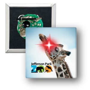 2" Square Celluloid Button with a Red Flashing LED Light 1 2" Square Celluloid Button with a Red Flashing LED Light 1