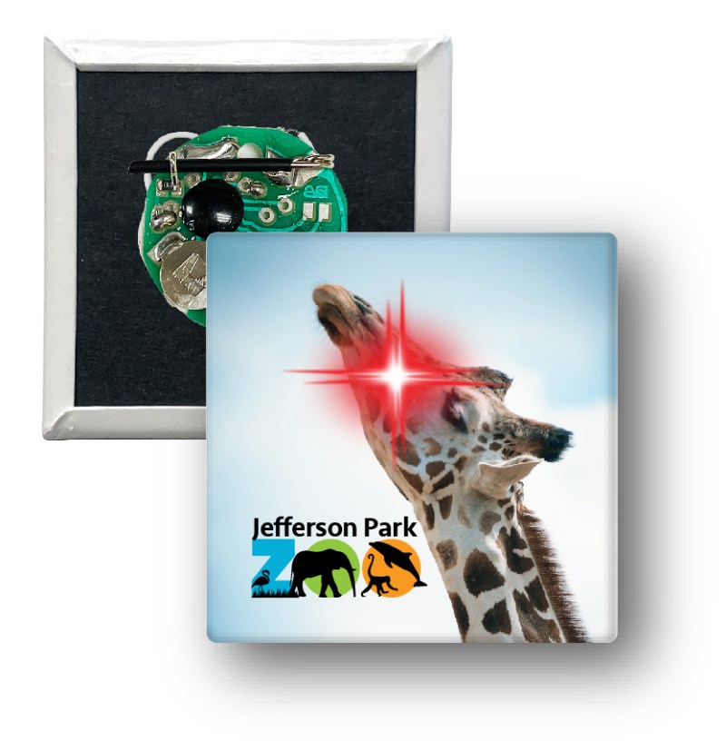 2" Square Celluloid Button with a Red Flashing LED Light 1 2" Square Celluloid Button with a Red Flashing LED Light 1