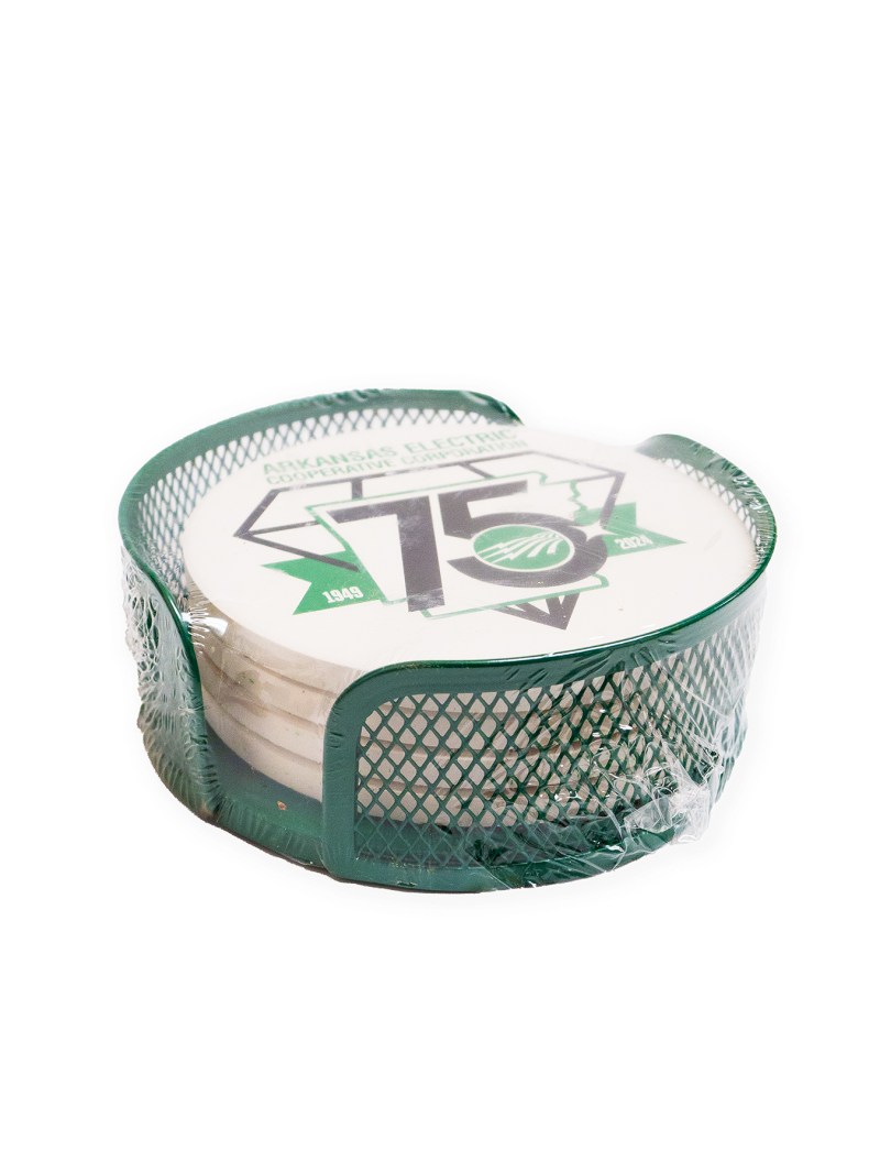 Green Mesh Holder Gift Set w/ 4 Round Coasters 1 Green Mesh Holder Gift Set w/ 4 Round Coasters 1