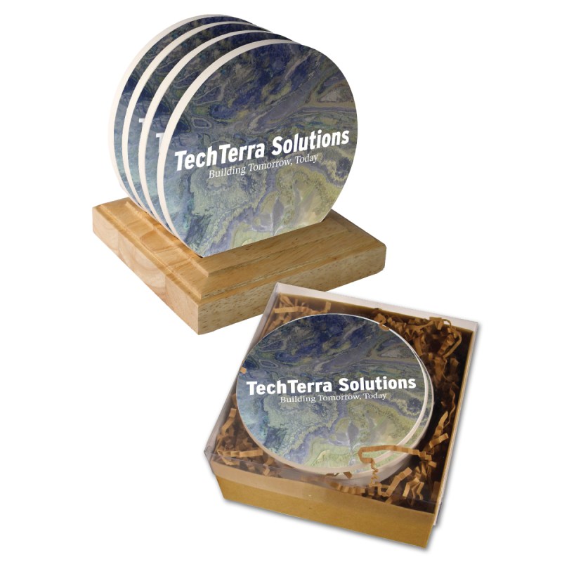 CoasterStone Stand Up Oak Holder-Gift Set w/ 4 Round Coasters 1 CoasterStone Stand Up Oak Holder-Gift Set w/ 4 Round Coasters 1