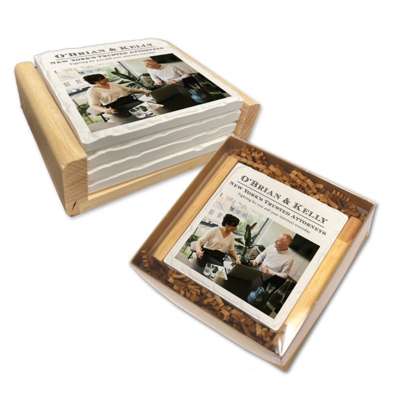 CoasterStone Wood Stand Gift Set w/ 4 Square Tumbled Coasters (14256) 1 CoasterStone Wood Stand Gift Set w/ 4 Square Tumbled Coasters (14256) 1