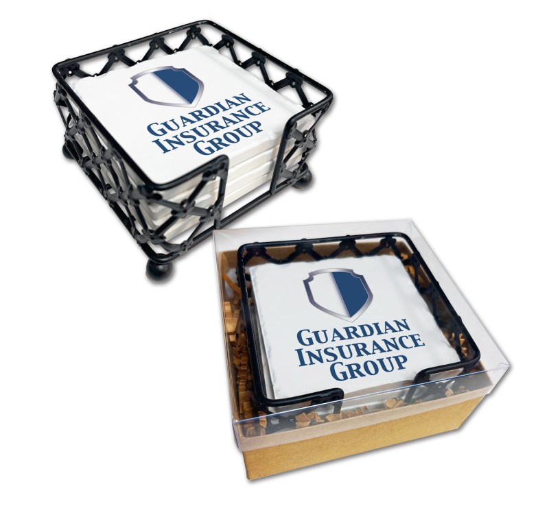 CoasterStone Black Lattice Stand Gift Set w/ 4 Square Tumbled Coasters 1 CoasterStone Black Lattice Stand Gift Set w/ 4 Square Tumbled Coasters 1