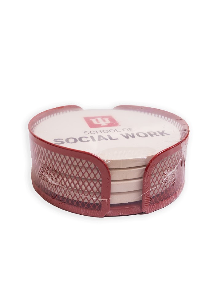 Burgundy Mesh Holder Gift Set w/ 4 Round Coasters 1 Burgundy Mesh Holder Gift Set w/ 4 Round Coasters 1