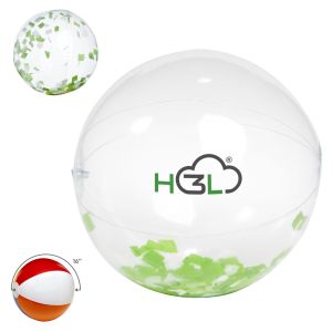 16" Green & White Confetti Filled Round Clear Beach Ball 1 16" Green & White Confetti Filled Round Clear Beach Ball 1