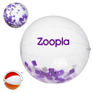 16" Purple & White Confetti Filled Round Clear Beach Ball 1 16" Purple & White Confetti Filled Round Clear Beach Ball 1