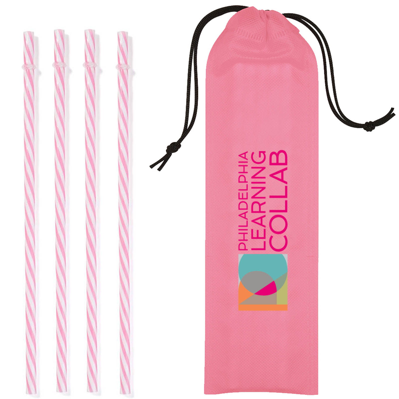 Reusable Straws in Full Color Drawstring Pouch 1