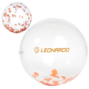 16" Orange & White Confetti Filled Round Clear Beach Ball 1 16" Orange & White Confetti Filled Round Clear Beach Ball 1