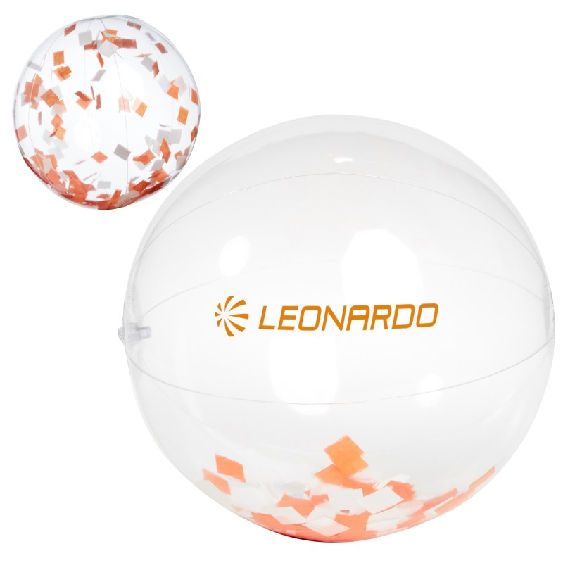 16" Orange & White Confetti Filled Round Clear Beach Ball 1 16" Orange & White Confetti Filled Round Clear Beach Ball 1