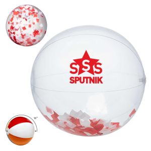 16" Red & White Confetti Filled Round Clear Beach Ball 1 16" Red & White Confetti Filled Round Clear Beach Ball 1
