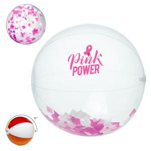 16" Pink & White Confetti Filled Round Beach Ball 1 16" Pink & White Confetti Filled Round Beach Ball 1