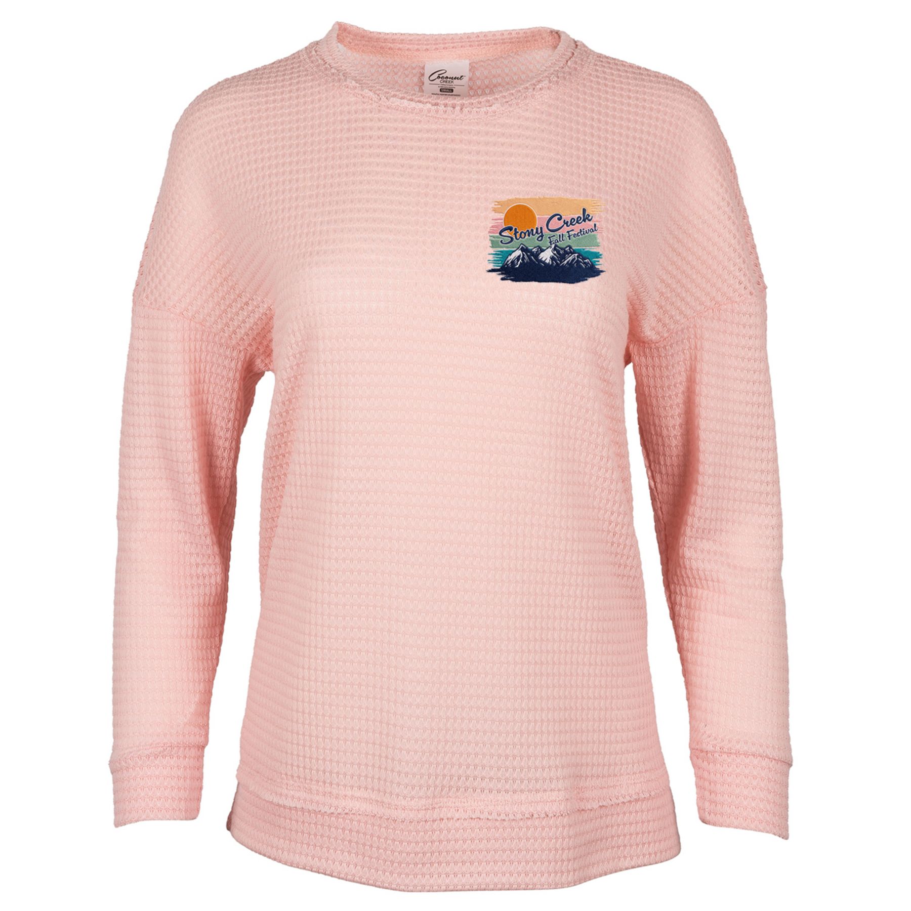Women's Waffle Knit Hi Low Shirt - Embroidered 1