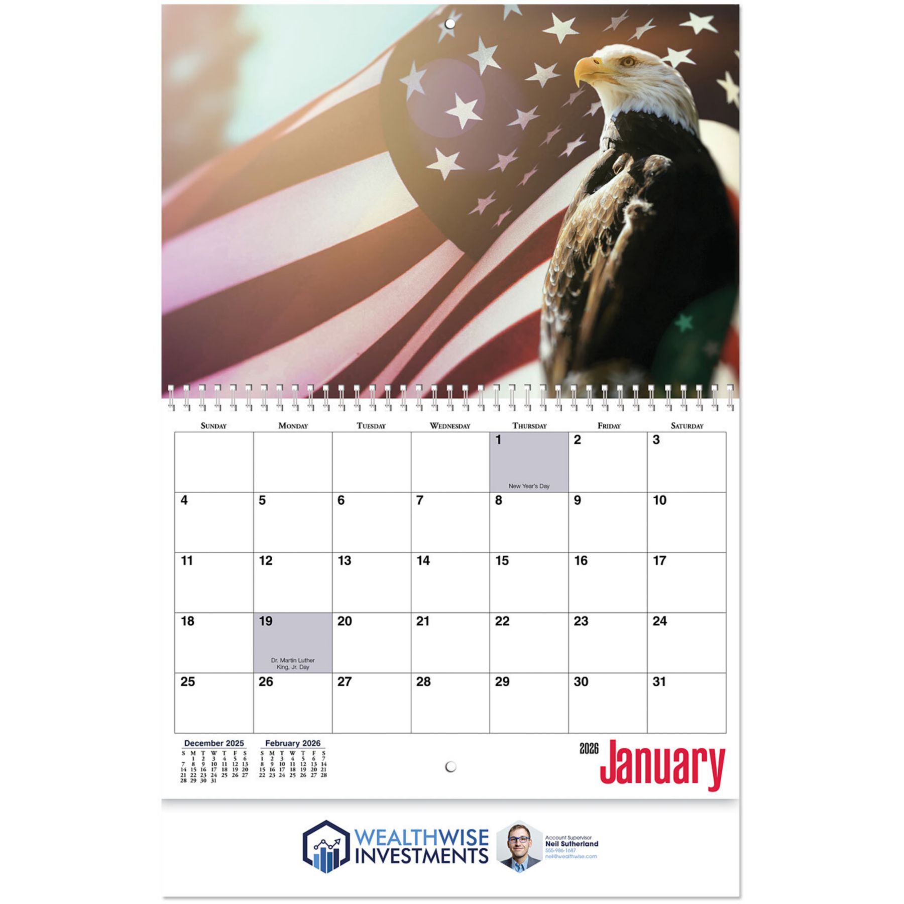 Full Color American Glory Spiral Wall Calendar 1