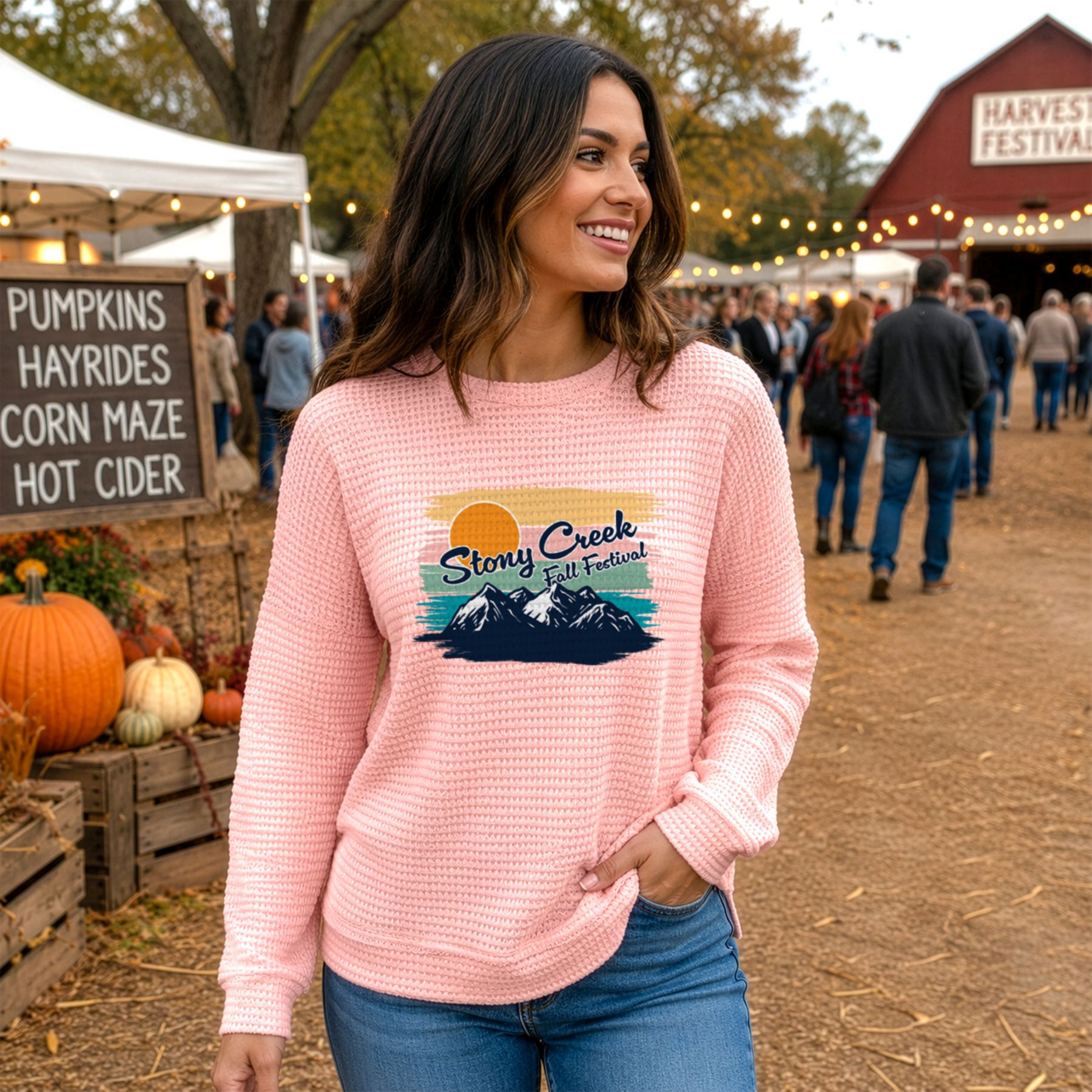 Women's Waffle Knit Hi Low Shirt - Full Color 1