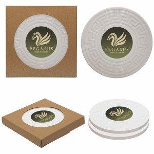 Round Greek Key Absorbent Stone Coaster Duo 1 Round Greek Key Absorbent Stone Coaster Duo 1