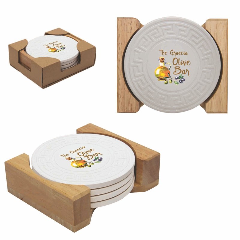 Round Greek Key Absorbent Stone Coaster Set 1 Round Greek Key Absorbent Stone Coaster Set 1