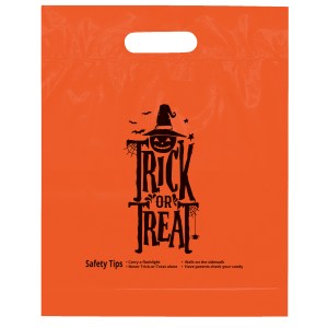 Trick or Treat Pre-Printed Orange Die Cut Handle Halloween Bags - Flexo Ink Print 1 Trick or Treat Pre-Printed Orange Die Cut Handle Halloween Bags - Flexo Ink Print 1