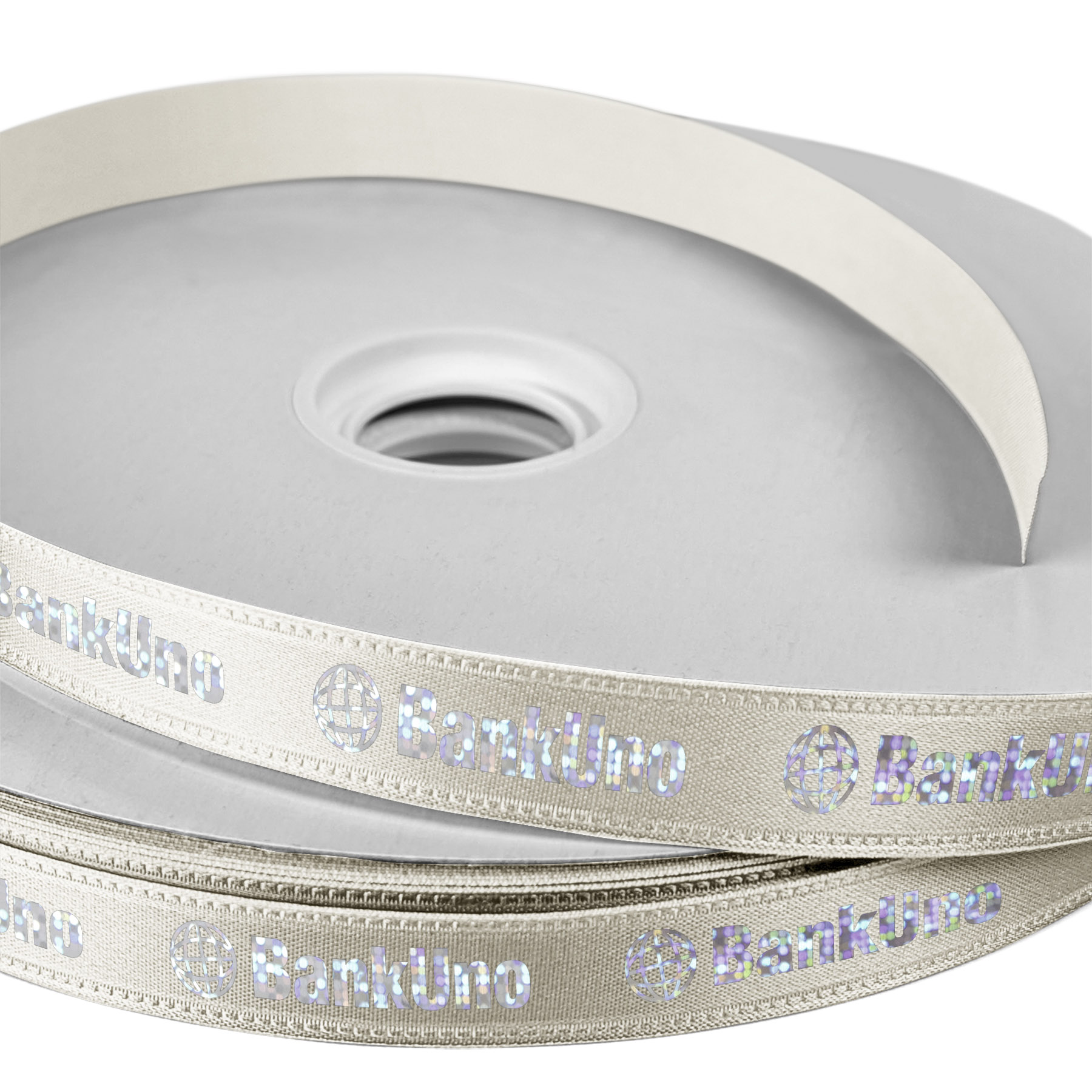 5/8" Badge Satin Ribbon - 25yd Roll - Foil Print 1