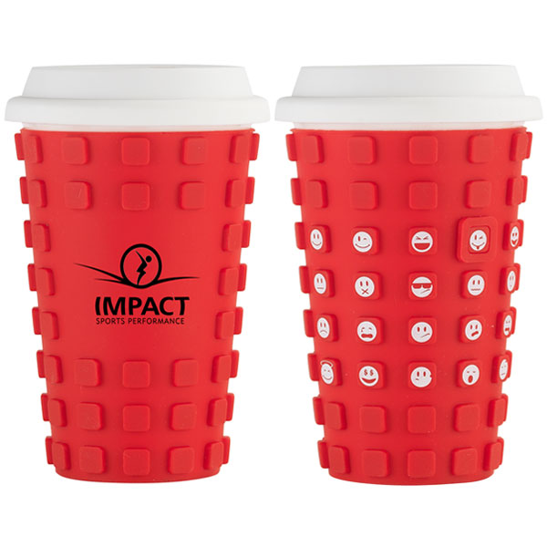Sili Square 14 Oz. Ceramic Cup with Silicone Sleeve and Emotion Faces 1