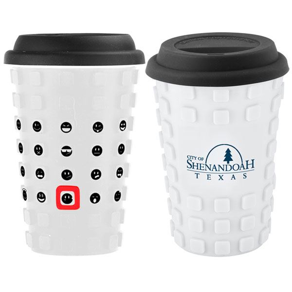 Sili Square 14 Oz. Ceramic Cup with Silicone Sleeve and Emotion Faces 1