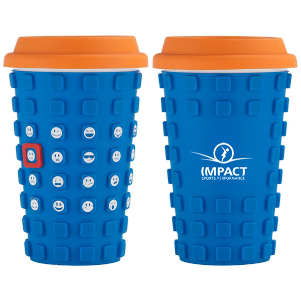 Sili Square 14 Oz. Ceramic Cup with Silicone Sleeve and Emotion Faces 1
