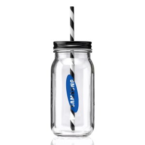 20 oz Mason Jason with Striped Straw Glass 1 20 oz Mason Jason with Striped Straw Glass 1