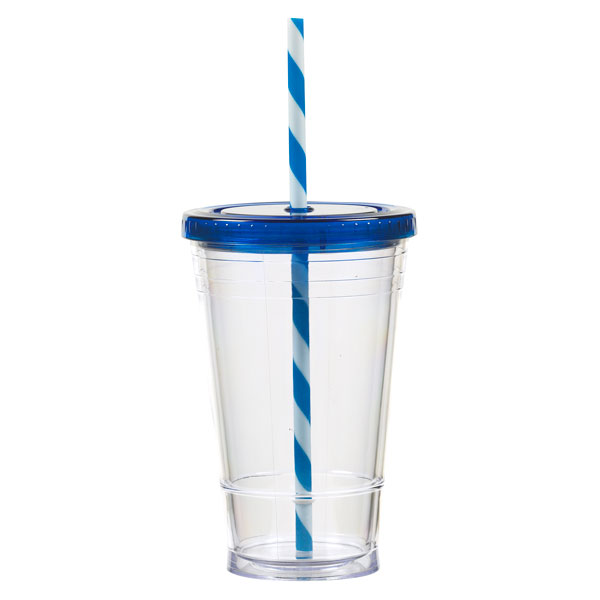 16 oz Slurpy with Colored Lid & Striped Straw Tumbler 1