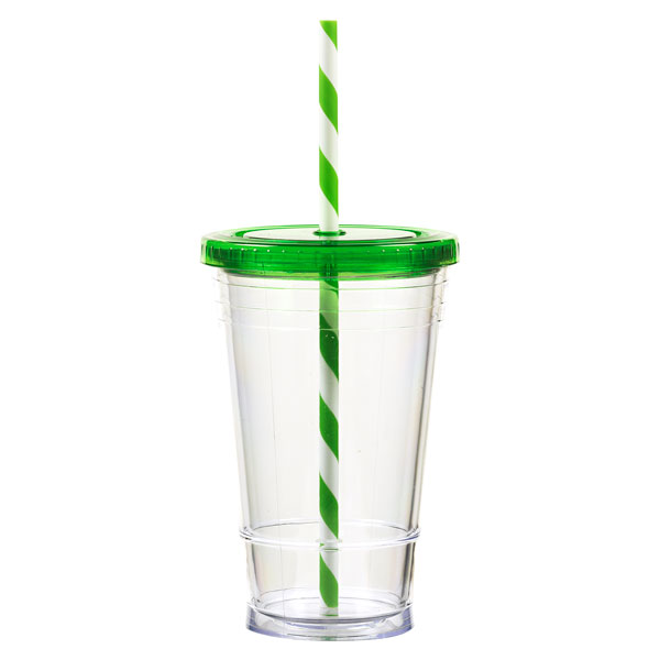 16 oz Slurpy with Colored Lid & Striped Straw Tumbler 1