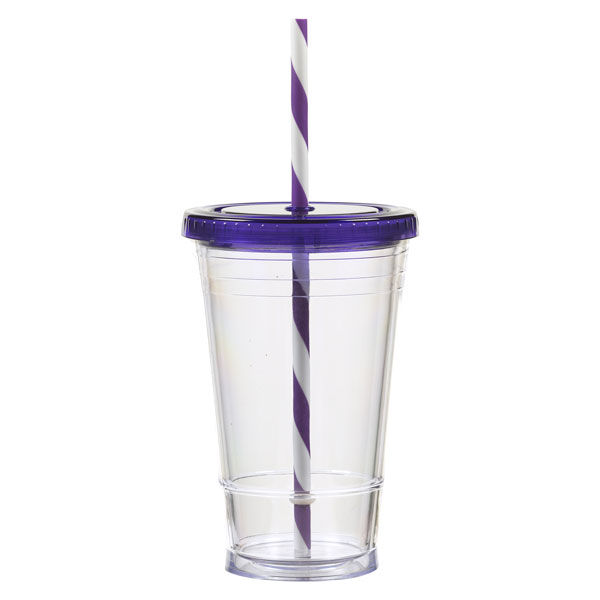 16 oz Slurpy with Colored Lid & Striped Straw Tumbler 1