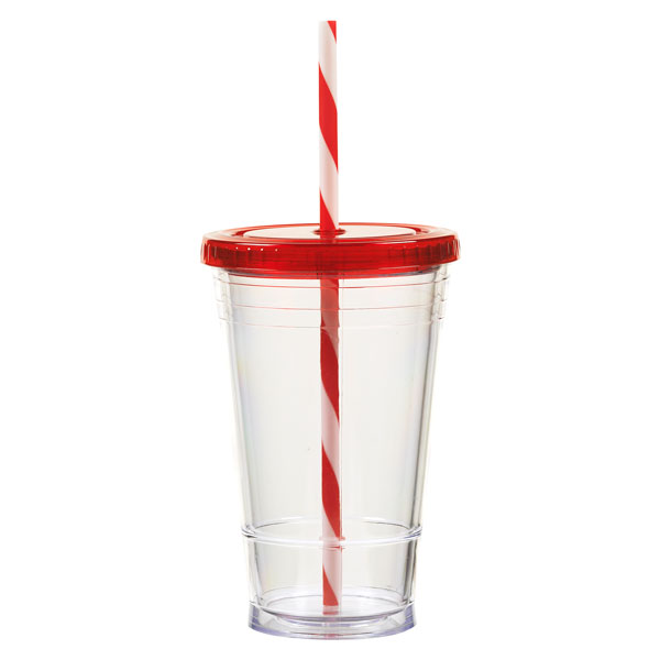16 oz Slurpy with Colored Lid & Striped Straw Tumbler 1