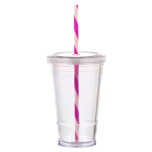 16 oz Slurpy with Colored Lid & Striped Straw Tumbler 1